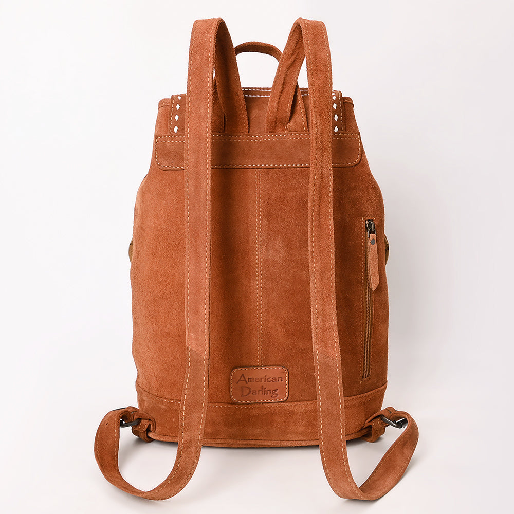 ADBG1624 Genuine suede Western Backpack with White Embroidery and Fringe Tassels