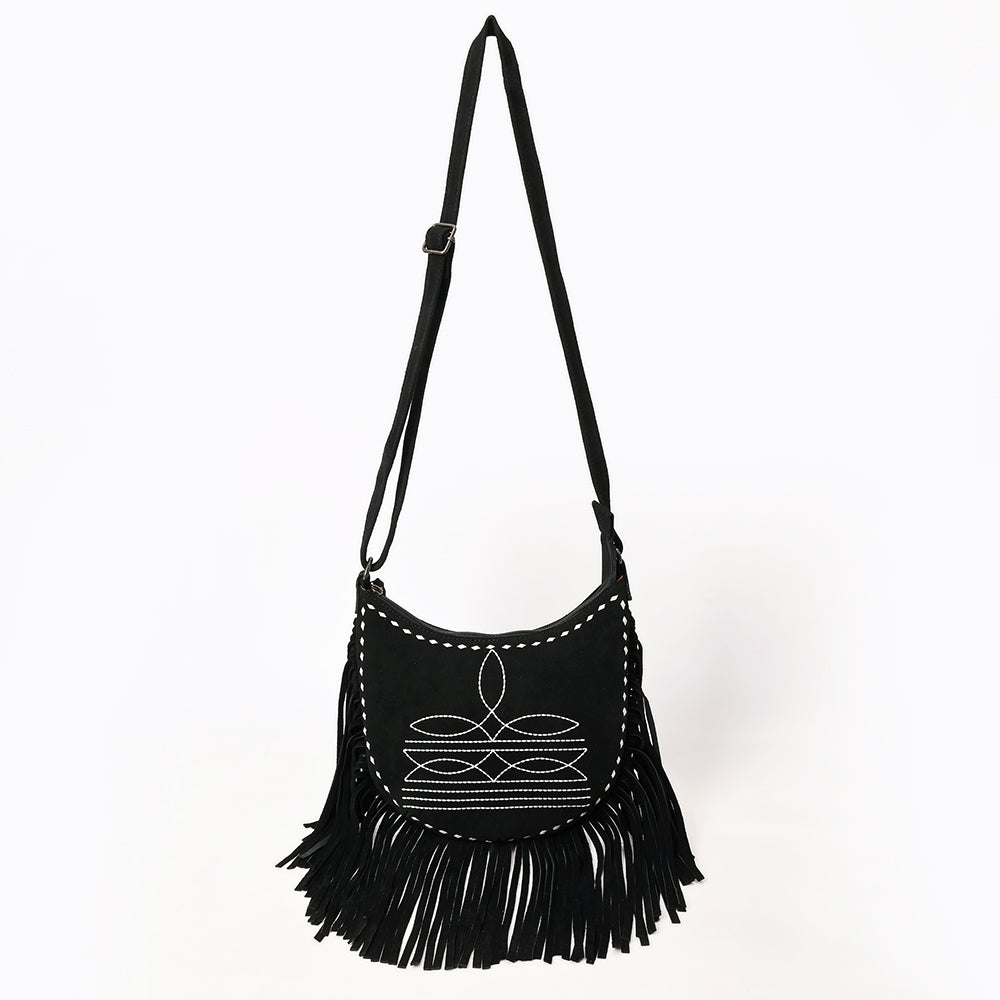 ADBG1625A Genuine suede Fringe Crossbody Bag - Western Embroidered Leather Shoulder Purse