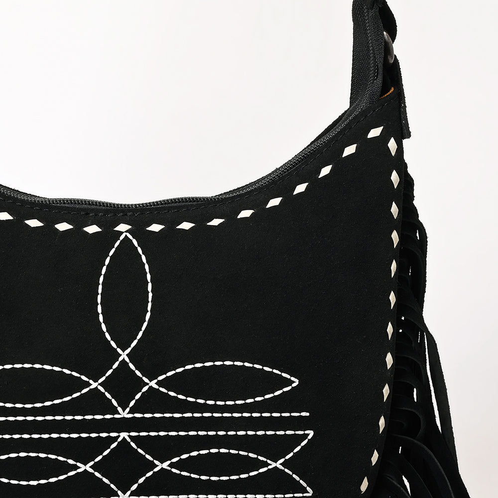 ADBG1625A Genuine suede Fringe Crossbody Bag - Western Embroidered Leather Shoulder Purse