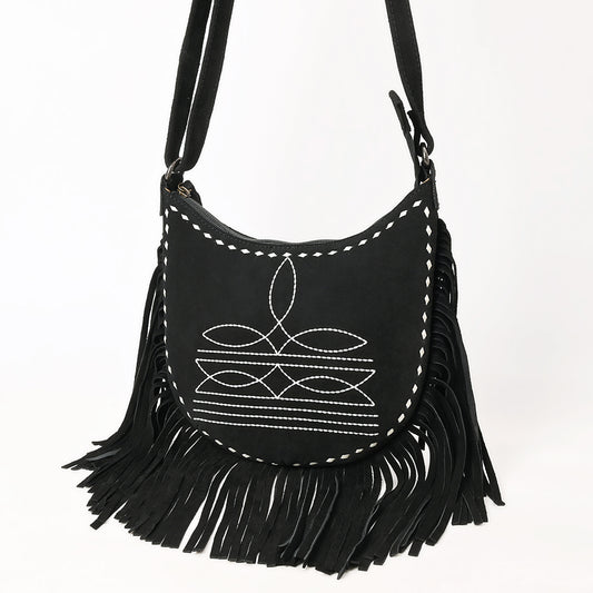 ADBG1625A Genuine suede Fringe Crossbody Bag - Western Embroidered Leather Shoulder Purse