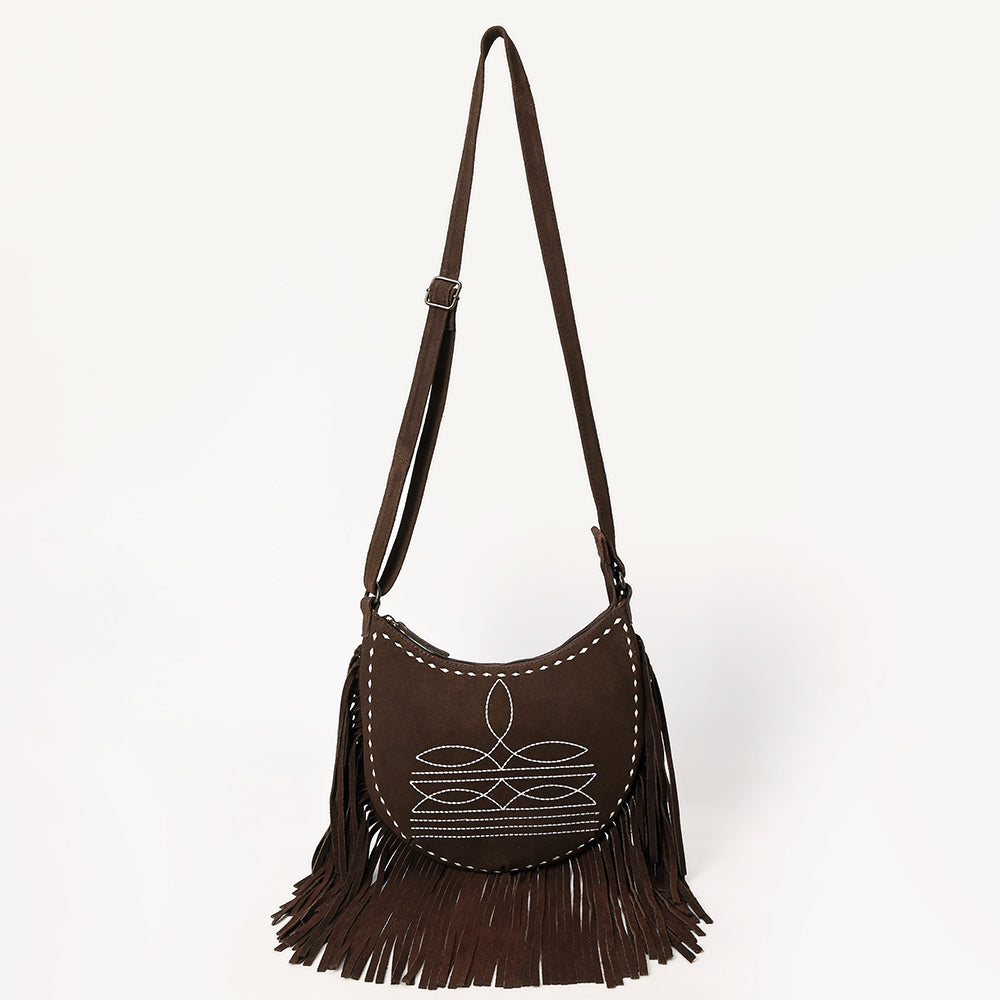 ADBG1625 Genuine suede Fringe Crossbody Bag - Western Embroidered Leather Shoulder Purse