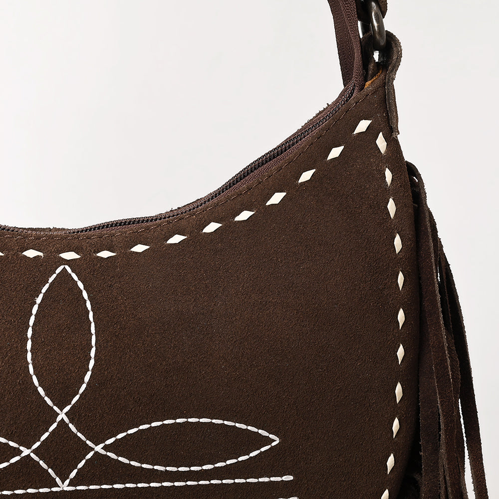 ADBG1625 Genuine suede Fringe Crossbody Bag - Western Embroidered Leather Shoulder Purse