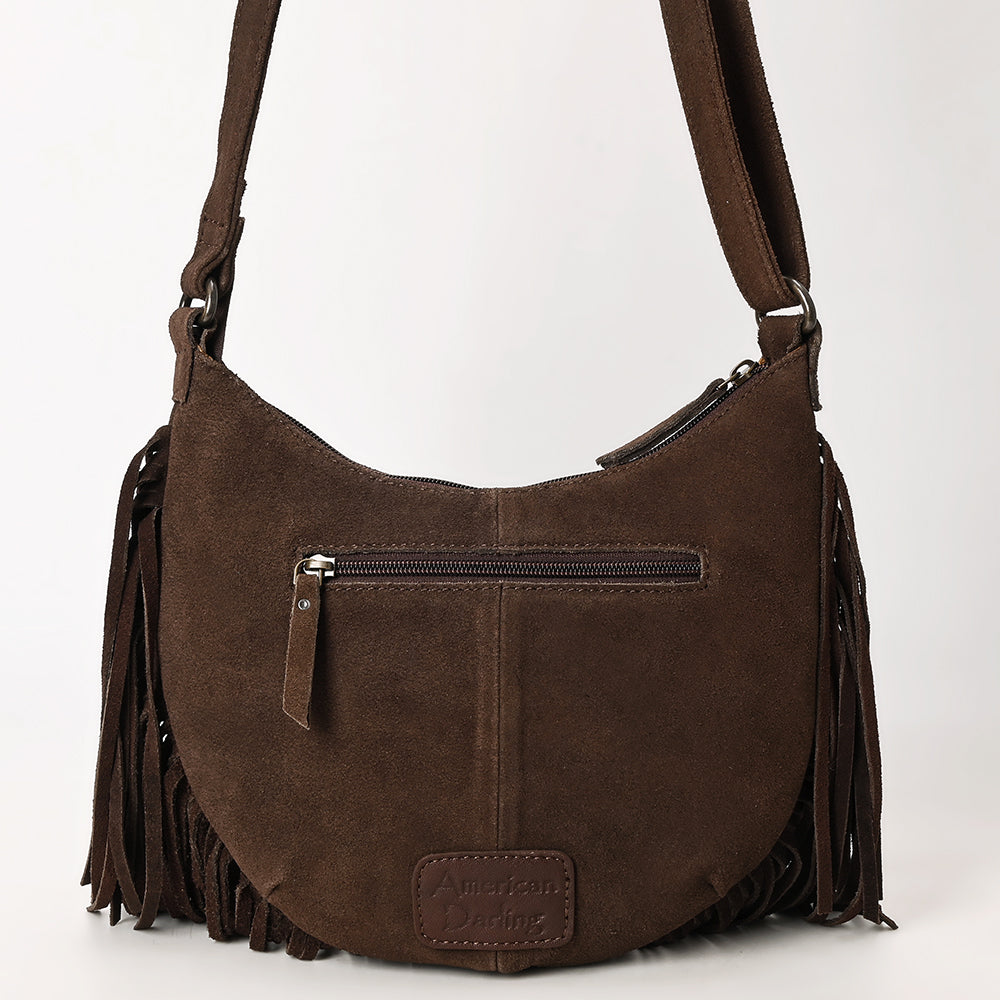 ADBG1625 Genuine suede Fringe Crossbody Bag - Western Embroidered Leather Shoulder Purse