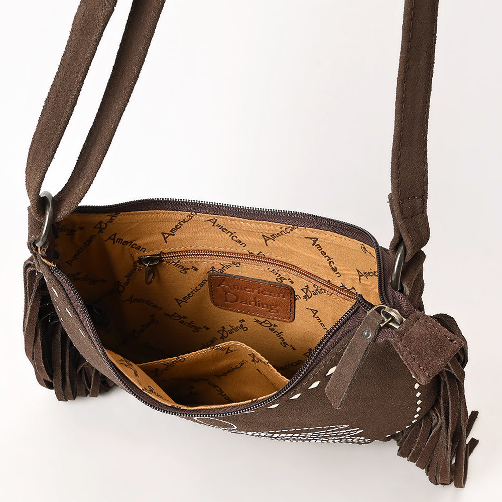 ADBG1625 Genuine suede Fringe Crossbody Bag - Western Embroidered Leather Shoulder Purse