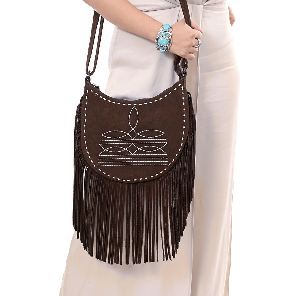ADBG1625 Genuine suede Fringe Crossbody Bag - Western Embroidered Leather Shoulder Purse