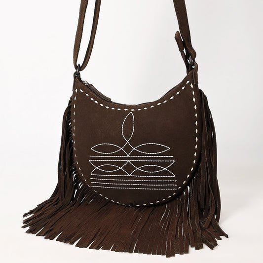 ADBG1625 Genuine suede Fringe Crossbody Bag - Western Embroidered Leather Shoulder Purse
