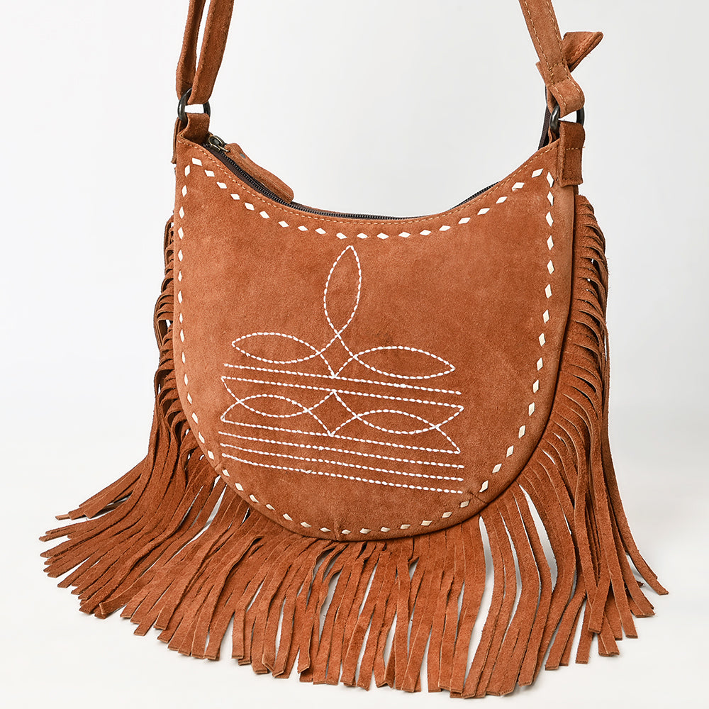 ADBG1625 Genuine suede Fringe Crossbody Bag - Western Embroidered Leather Shoulder Purse