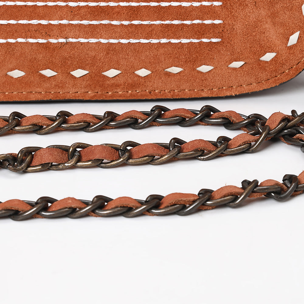 ADBG1626 Genuine suede Chain Strap Crossbody Bag with White Western Embroidery