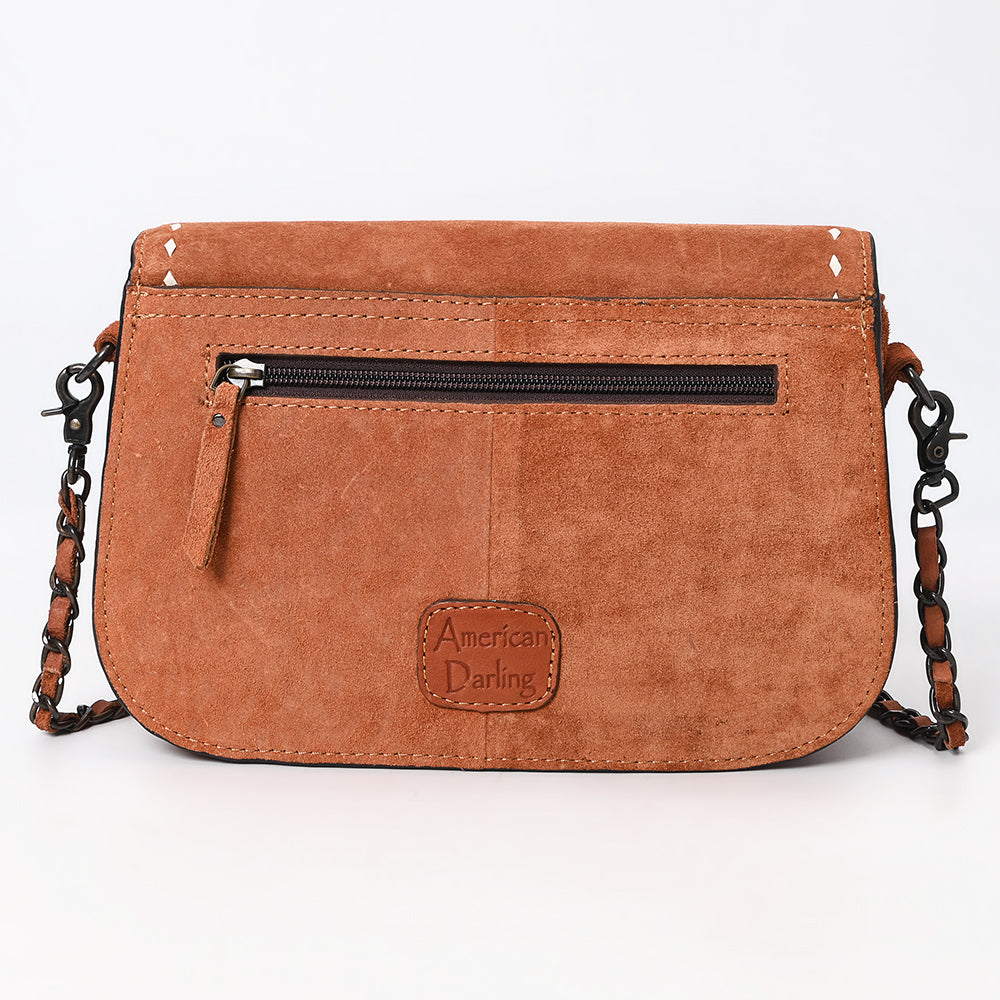 ADBG1626 American Darling Western Genuine Suede Leather Crossbody Bag with Buck Stitch & Boot-Stitched Detailing