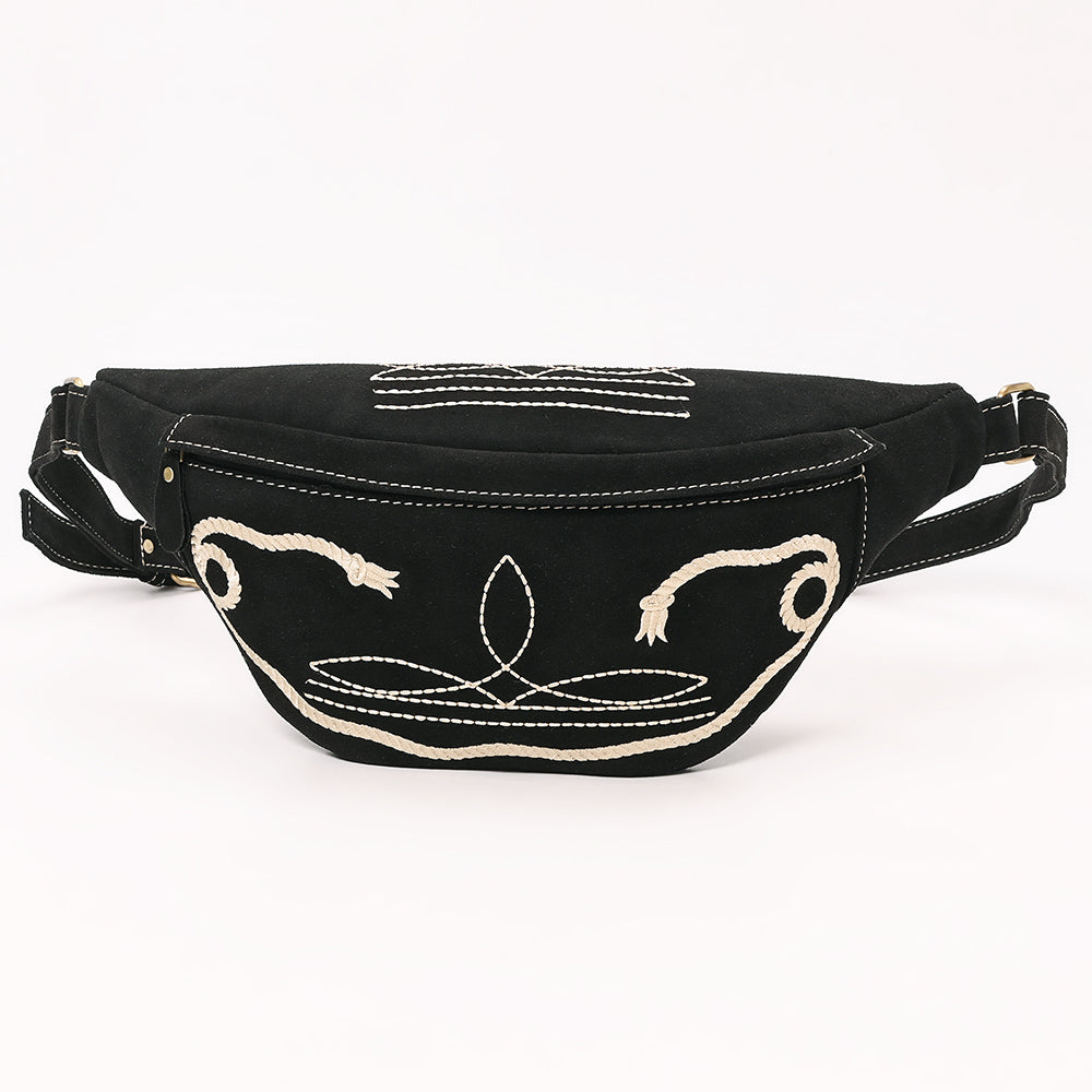 ADBGA668 Western Genuine suede Belt Bag with Rope Embroidery-Rodeo Waist Pack