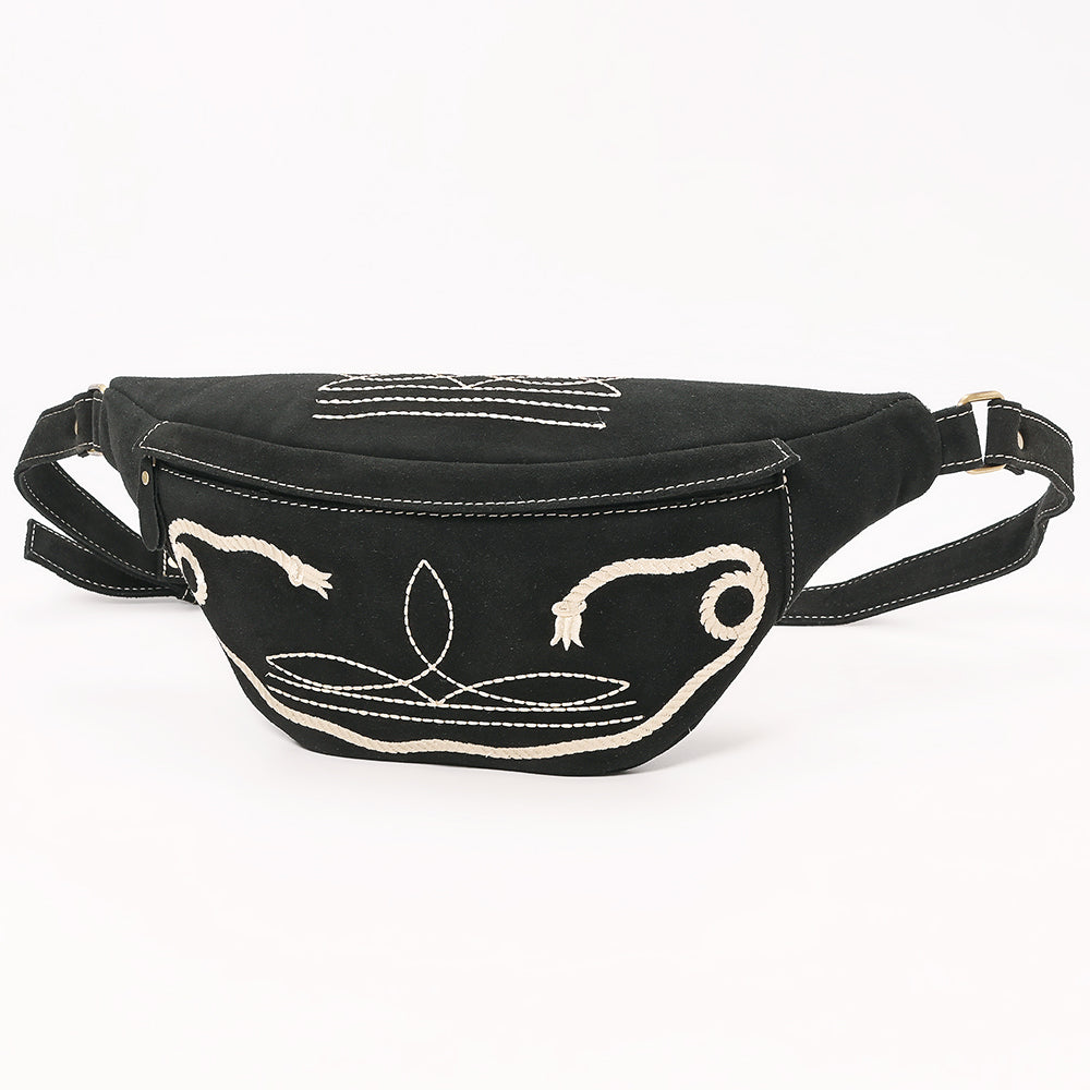 ADBGA668 Western Genuine suede Belt Bag with Rope Embroidery-Rodeo Waist Pack