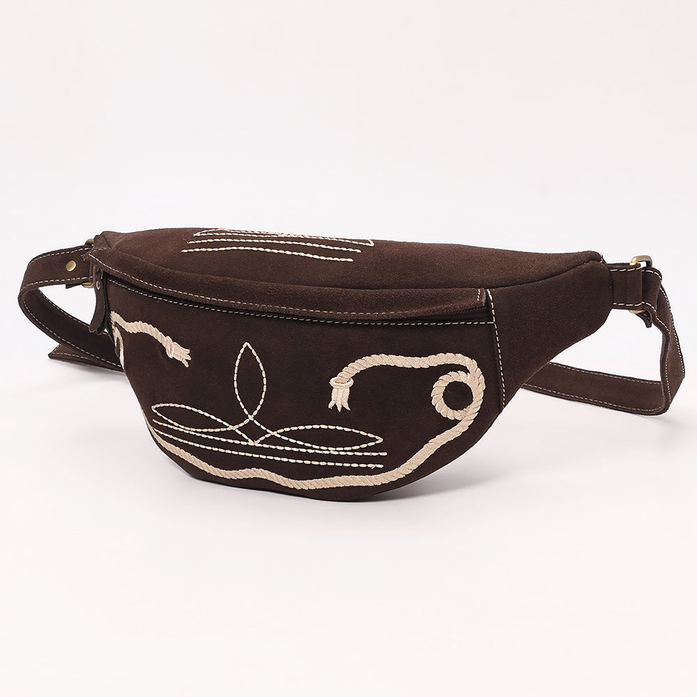ADBGA668 Western Genuine suede Belt Bag with Rope Embroidery-Rodeo Waist Pack