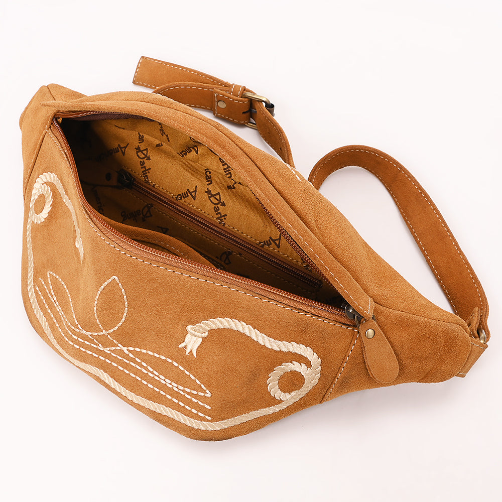 ADBGA668 Western Genuine suede Belt Bag with Rope Embroidery-Rodeo Waist Pack