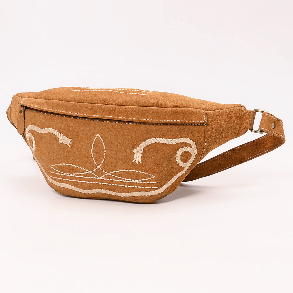 ADBGA668 Western Genuine suede Belt Bag with Rope Embroidery-Rodeo Waist Pack