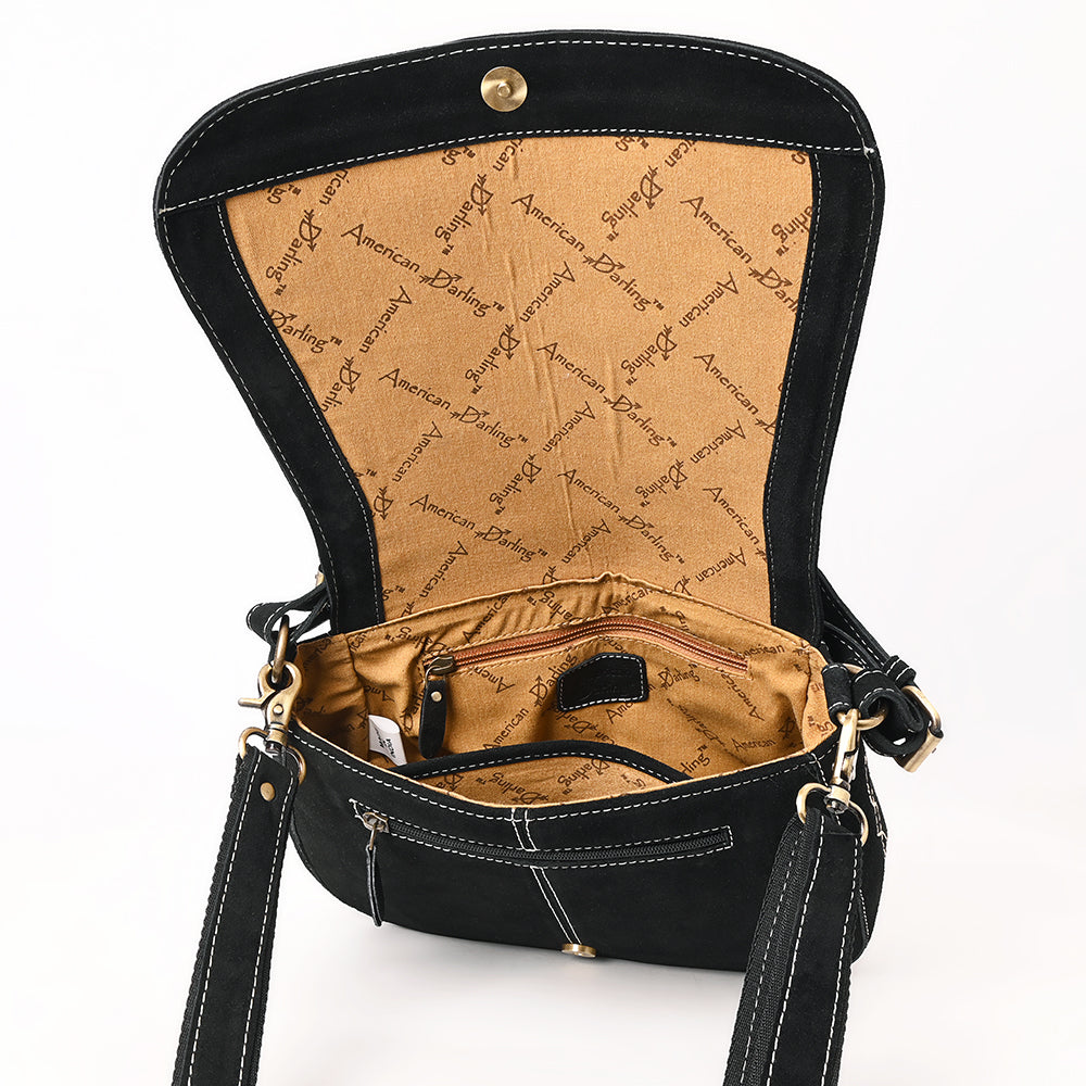 ADBGA670 Genuine suede Western Shoulder Bag with Rope Embroidery-Convertible Crossbody Purse