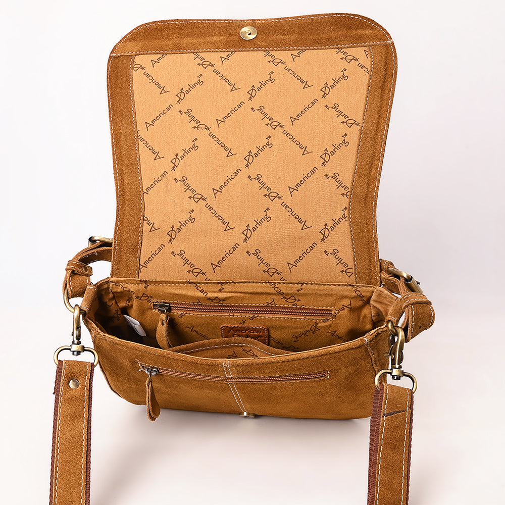 ADBGA670 Genuine suede Western Shoulder Bag with Rope Embroidery-Convertible Crossbody Purse