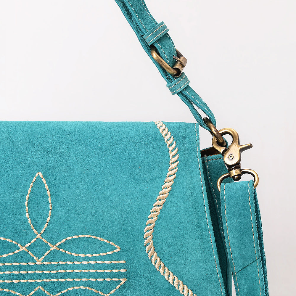 ADBGA670 Genuine suede Western Shoulder Bag with Rope Embroidery-Convertible Crossbody Purse