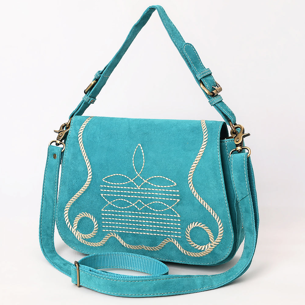 ADBGA670 Genuine suede Western Shoulder Bag with Rope Embroidery-Convertible Crossbody Purse