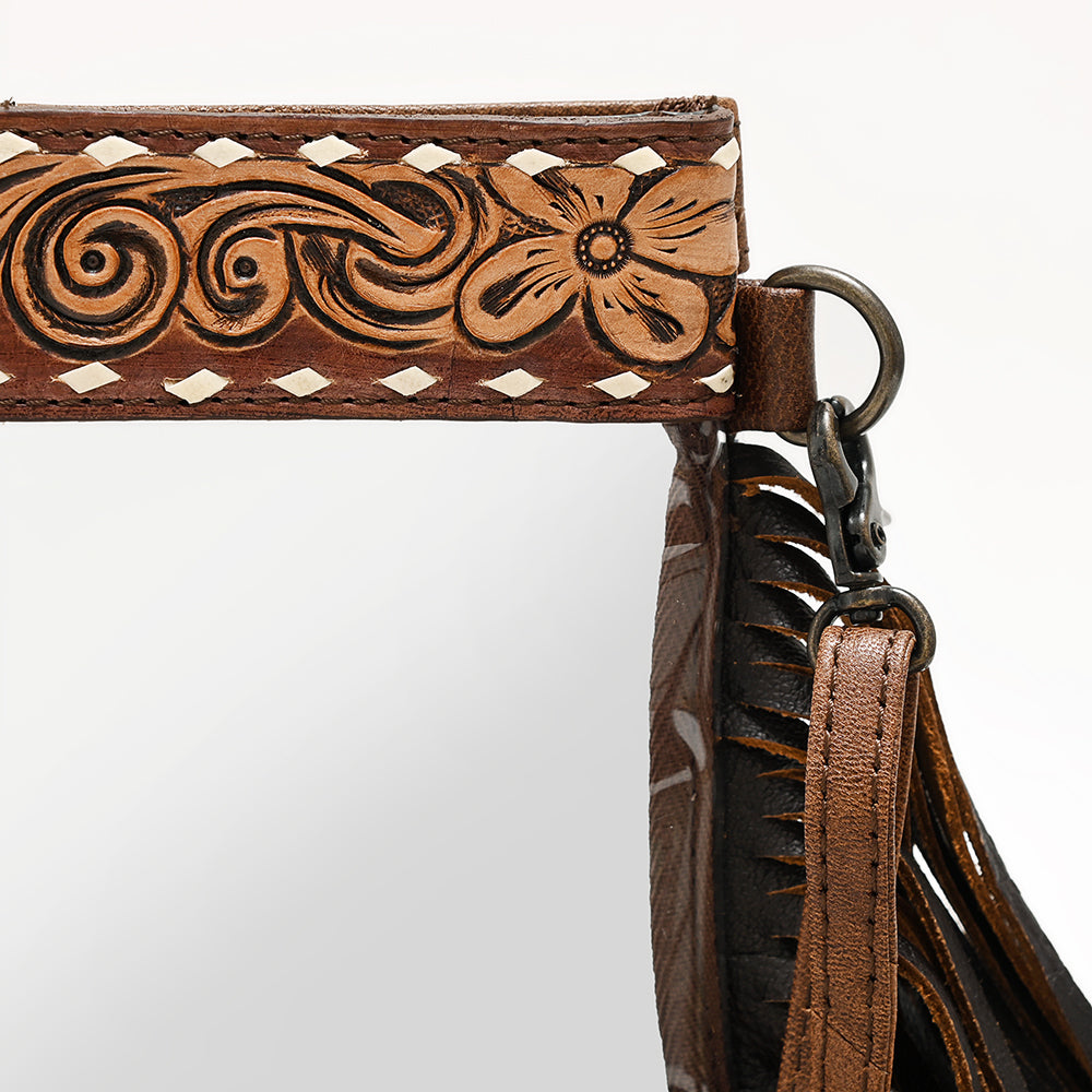 ADBG1174 American Darling Hand Tooled Leather Fringe Clear Crossbody | Western Stadium Bag