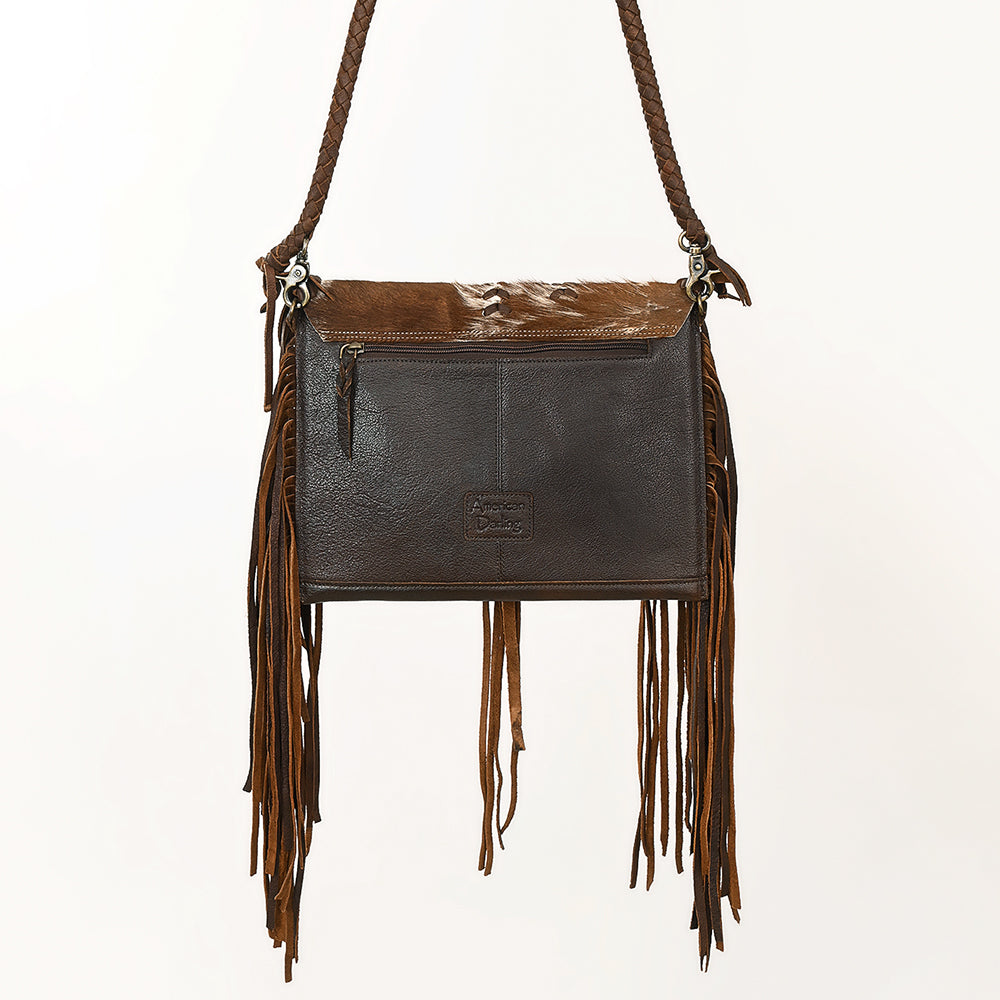 ADBGM518 Hair-On Cowhide Crossbody Clutch Bag with Fringe - Western Leather Boho Saddle Purse