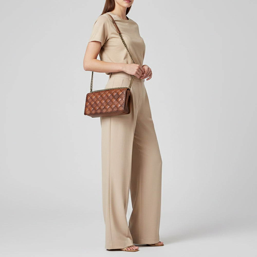 ADBGM519 Quilted Genuine Leather Chain Bag - Western Organiser Clutch with Antique Finish