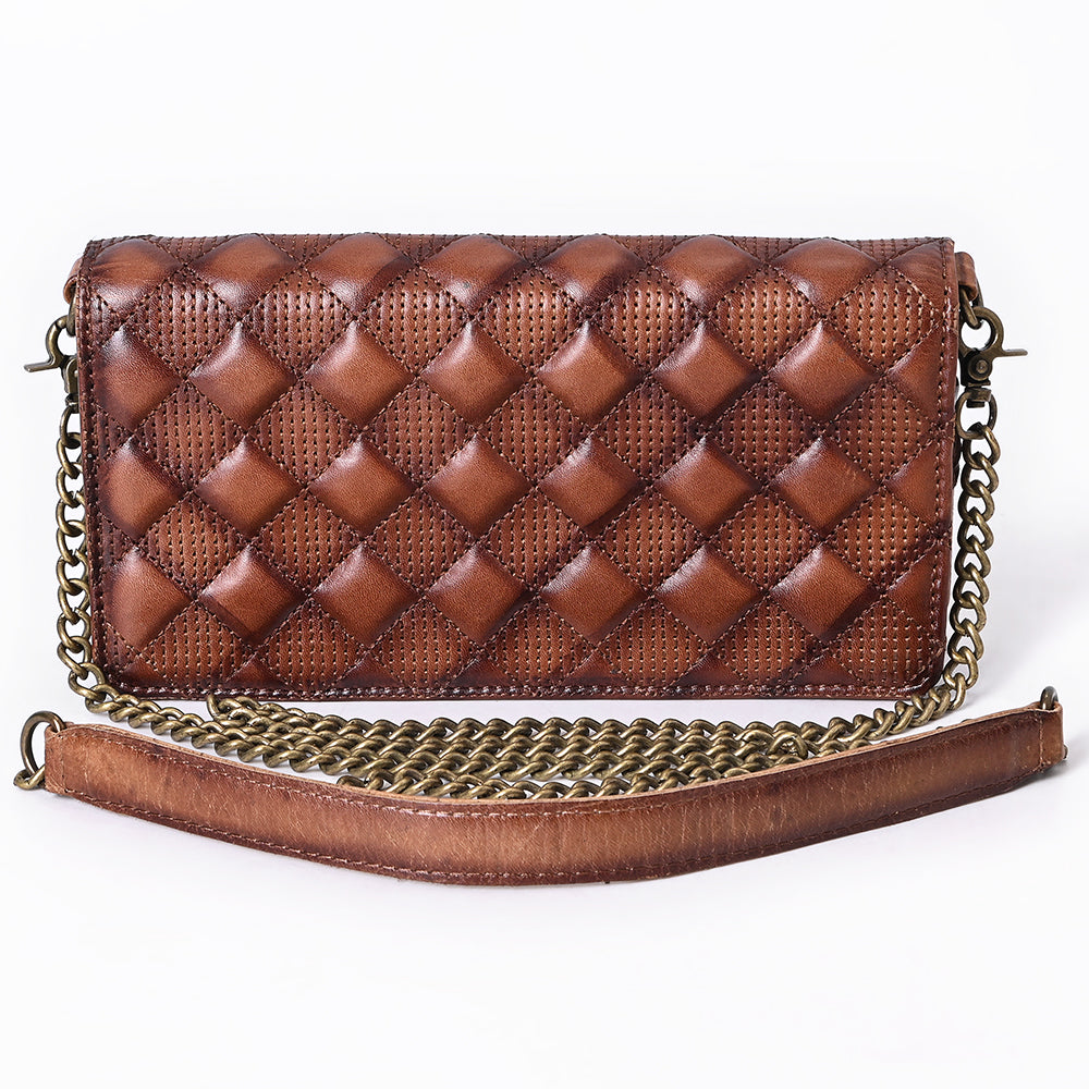 ADBGM519 Quilted Genuine Leather Chain Bag - Western Organiser Clutch with Antique Finish