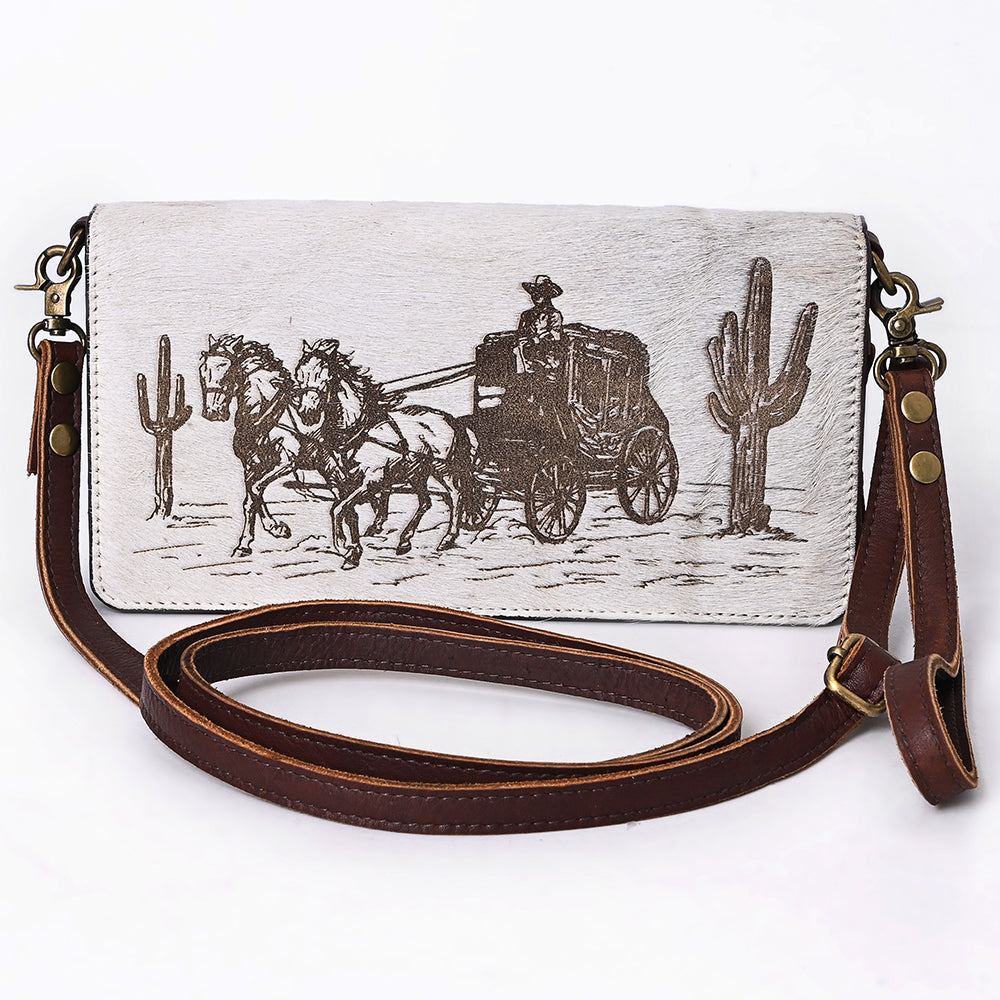 ADBGM169 Hair-On Leather Western Crossbody Purse with Western Scene