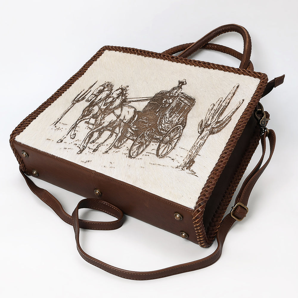 ADBGM520 Hair-On Cowhide Stagecoach Leather Tote with Crossbody Strap - Western Heritage Handbag