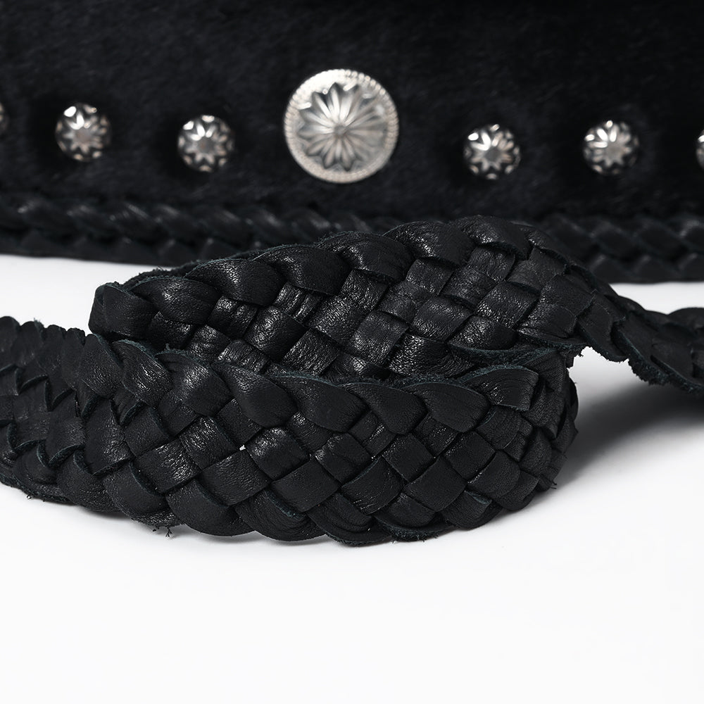 ADBGM521 Black Hair-On Leather Crossbody with Silver Conchos - Western Turquoise Accent Bag