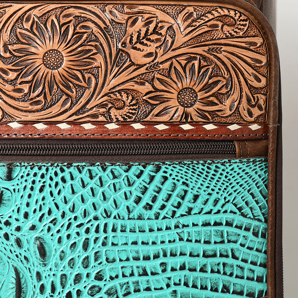 ADBG1569 American Darling Western Leather Travel Case with Hand Tooled Floral Carving Crocodile Embossed