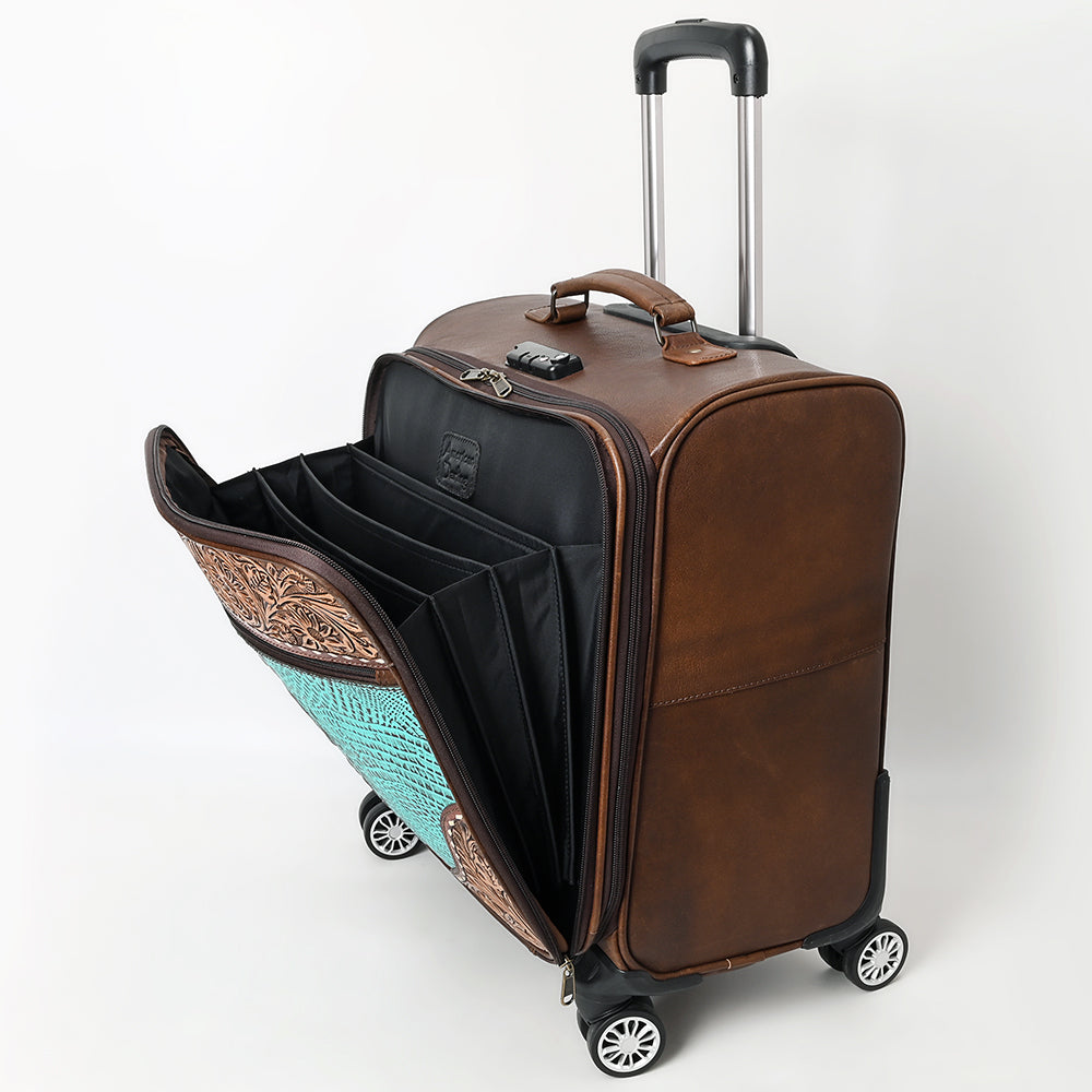 ADBG1569 American Darling Western Leather Travel Case with Hand Tooled Floral Carving Crocodile Embossed