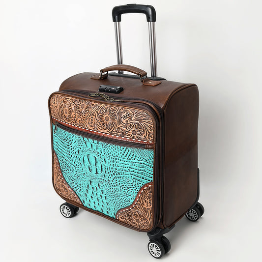 ADBG1569 American Darling Western Leather Travel Case with Hand Tooled Floral Carving Crocodile Embossed