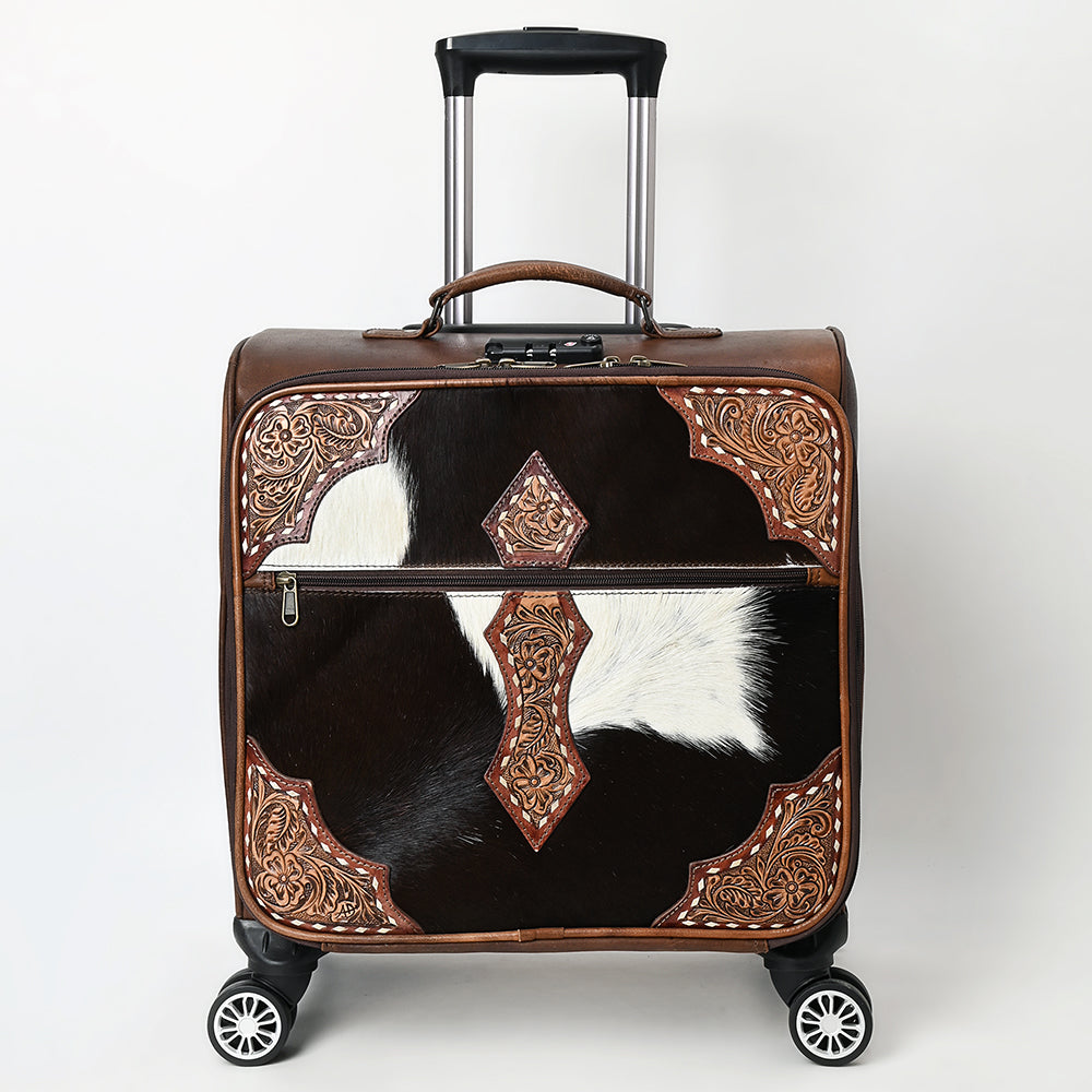 ADBG1571 American Darling Western Leather Travel Case with Hair-On Cowhide & Hand Tooled Floral