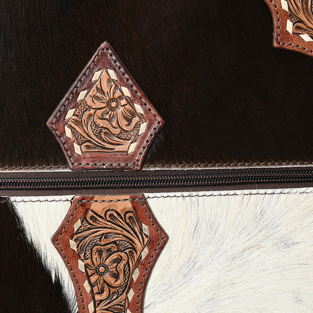 ADBG1571 American Darling Western Leather Travel Case with Hair-On Cowhide & Hand Tooled Floral