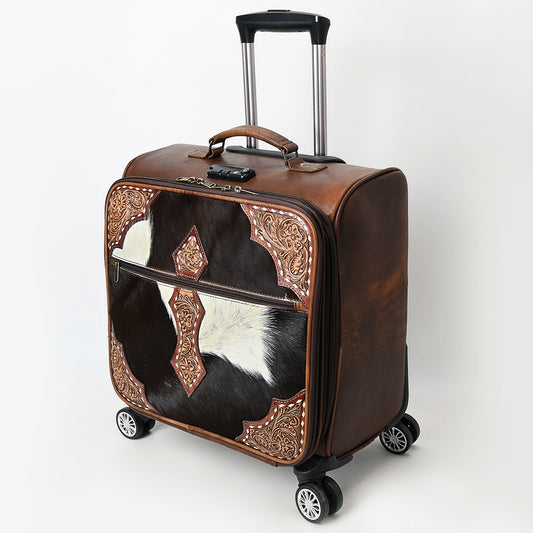 ADBG1571 American Darling Western Leather Travel Case with Hair-On Cowhide & Hand Tooled Floral