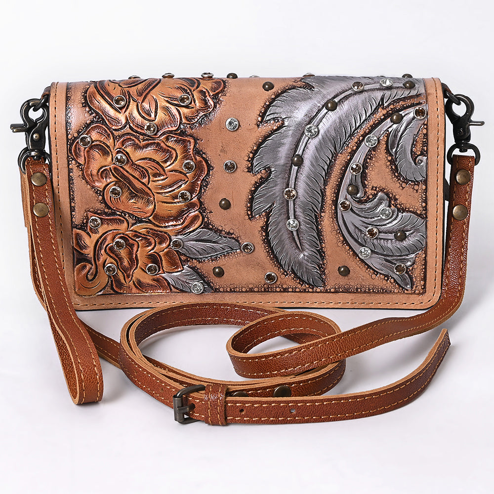 ADBG1631 Western Floral Tooled Leather Organizer Wallet - Handmade Cowhide Wristlet by American Darling