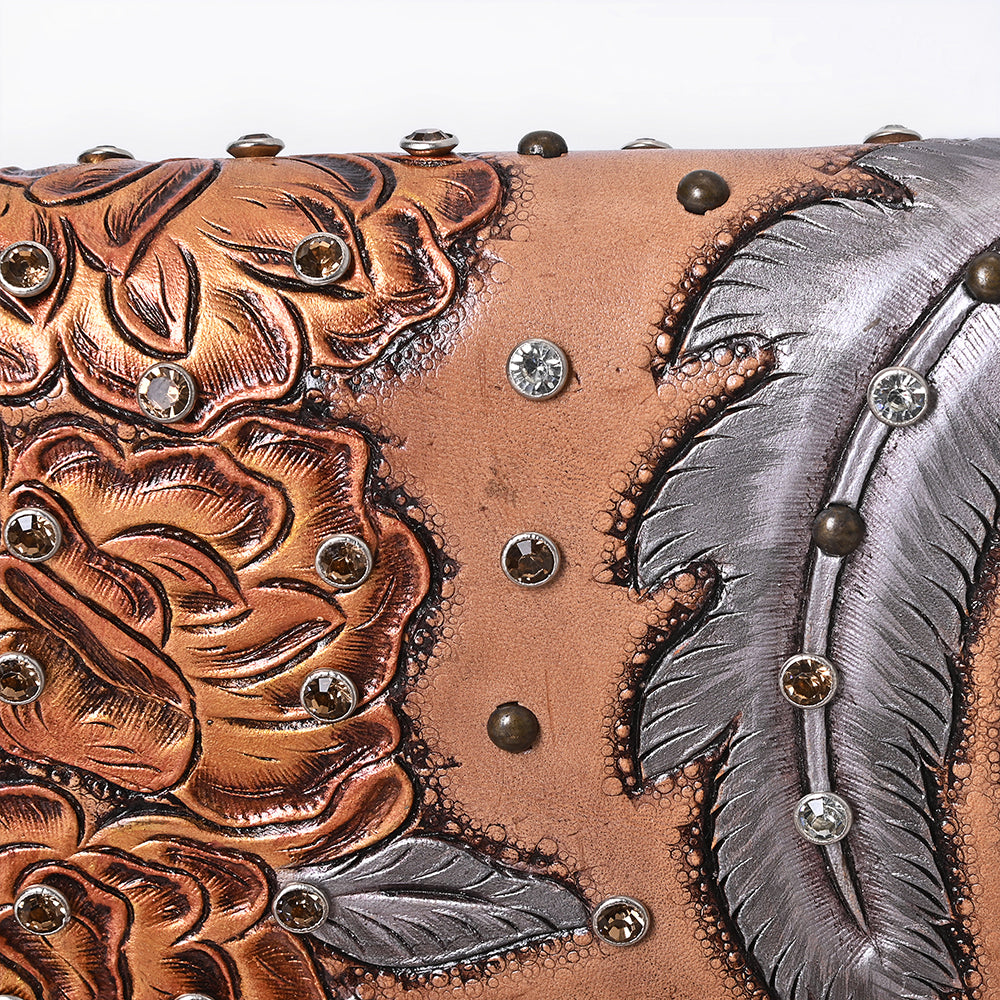 ADBG1631 Western Floral Tooled Leather Organizer Wallet - Handmade Cowhide Wristlet by American Darling