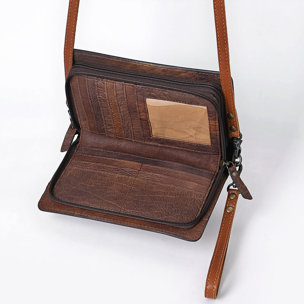 ADBG1631 Western Floral Tooled Leather Organizer Wallet - Handmade Cowhide Wristlet by American Darling