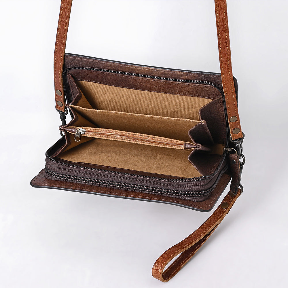 ADBG1631 Western Floral Tooled Leather Organizer Wallet - Handmade Cowhide Wristlet by American Darling