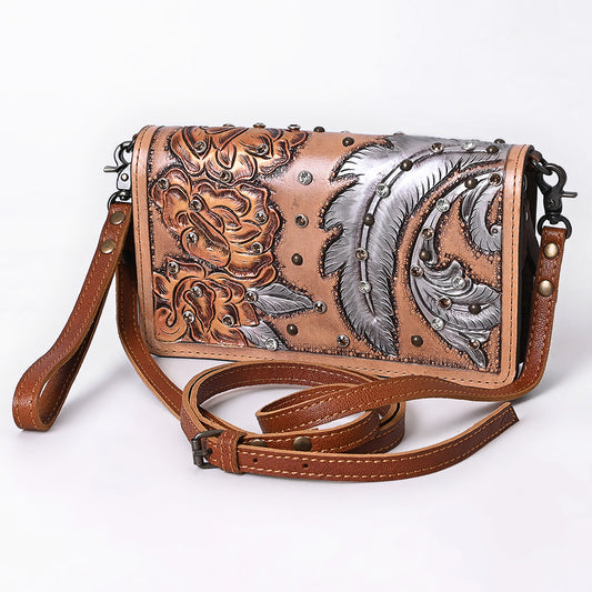 ADBG1631 Western Floral Tooled Leather Organizer Wallet - Handmade Cowhide Wristlet by American Darling