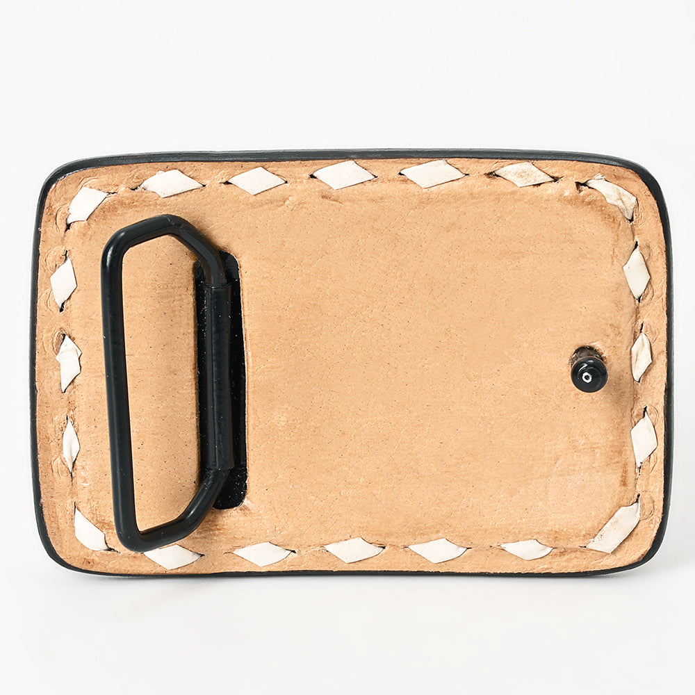 ADBLF102-BU Hand-Painted Sunflower Tooled Leather Belt Buckle Black & Yellow