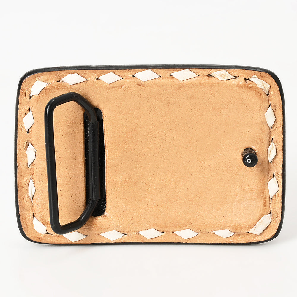 ADBLF116-BU Tooled Leather Belt Keeper - Paisley & Sunflower Design with Pink & Yellow Accents