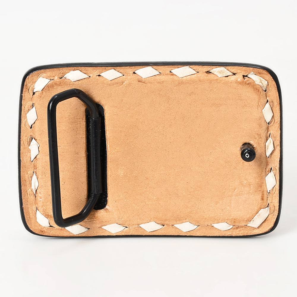 ADBLF130-BU Hand Tooled Leather Belt Buckle - Sunflower & Paisley Western Design