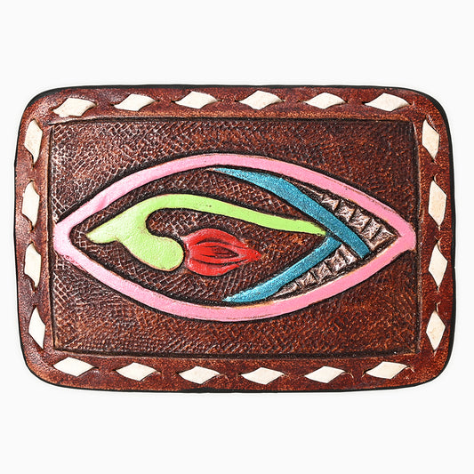 ADBLF150-BU Tooled Leather Cardholder - Abstract Floral Motif in Neon Colors