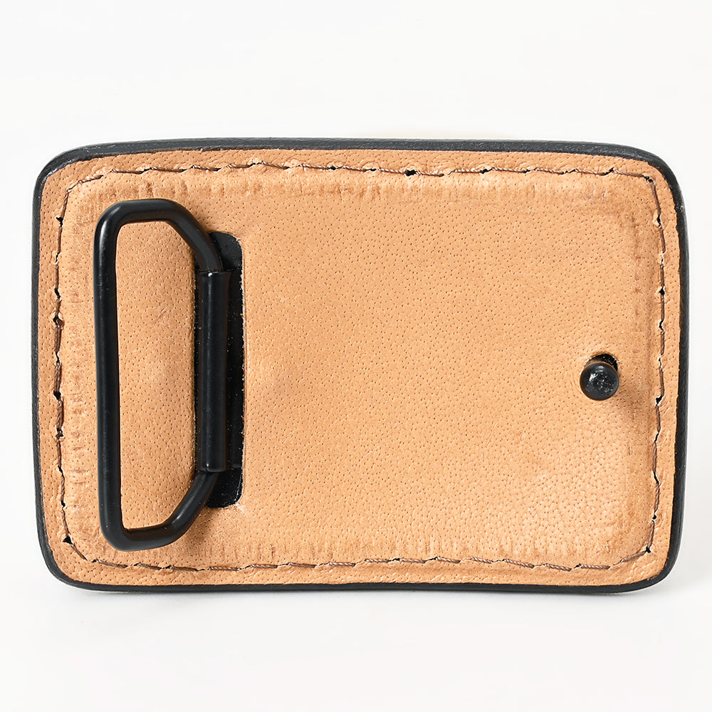 ADBLF171-BU Handtooled Leather Patch - Yellow Feather & Green Leaf Design