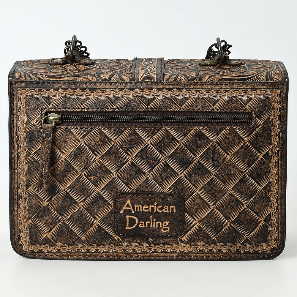 ADBG1535 American Darling Western Leather Small Crossbody Bag with Hand-Tooled Floral Design & Chain Strap