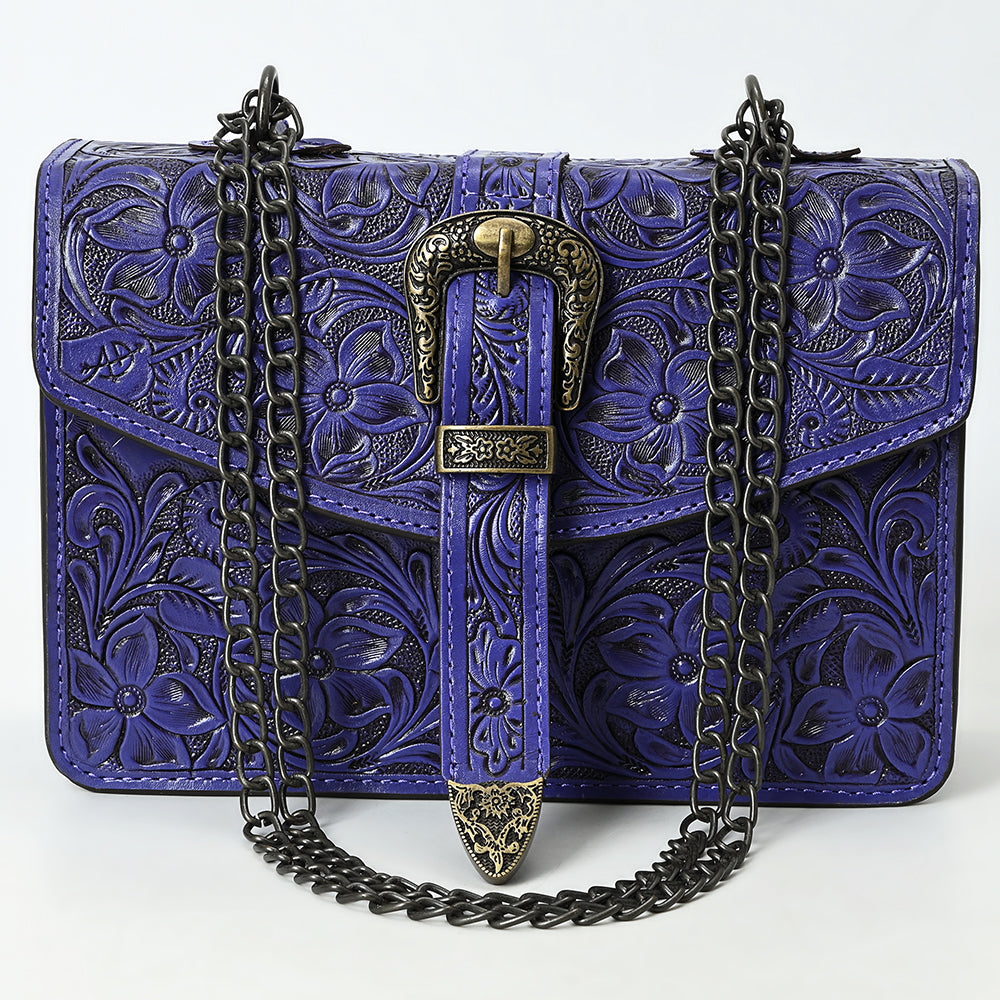 ADBG1535 American Darling Western Leather Small Crossbody Bag with Hand-Tooled Floral Design & Chain Strap