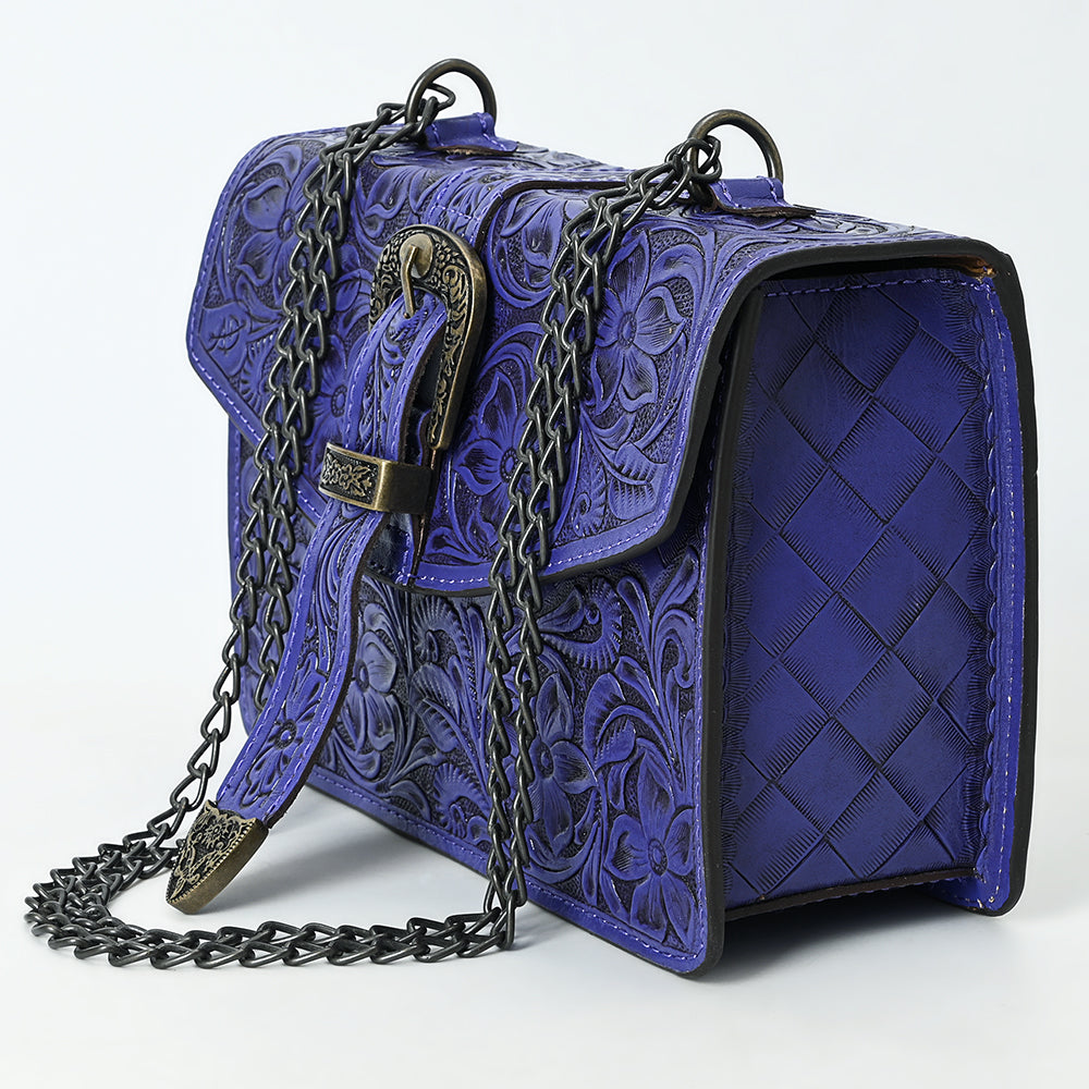 ADBG1535 American Darling Western Leather Small Crossbody Bag with Hand-Tooled Floral Design & Chain Strap