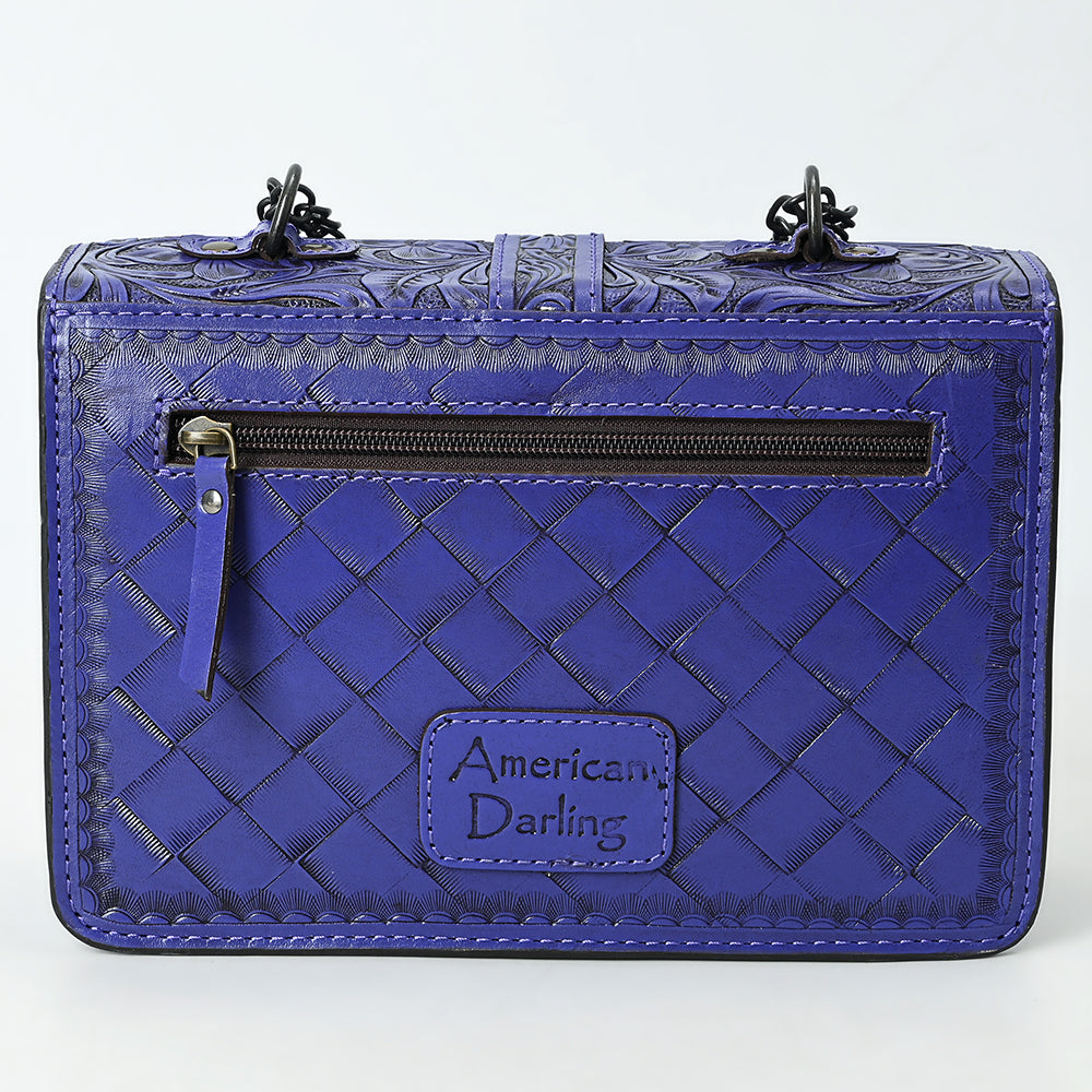 ADBG1535 American Darling Western Leather Small Crossbody Bag with Hand-Tooled Floral Design & Chain Strap