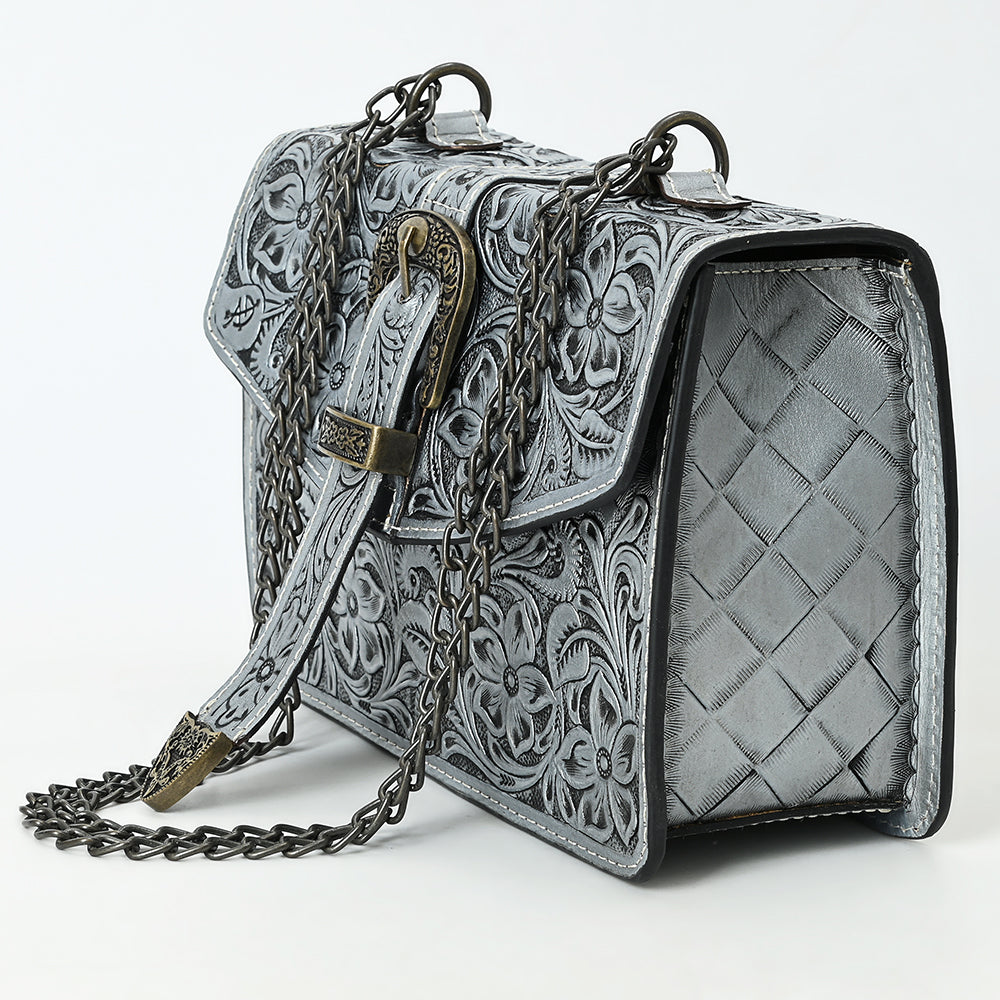 ADBG1535 American Darling Western Leather Small Crossbody Bag with Hand-Tooled Floral Design & Chain Strap